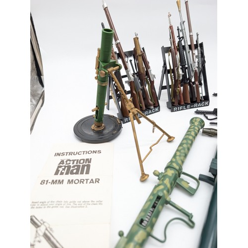 335 - Huge Bundle Vintage Palitoy Action Man Weapons & Accessories Inckuding 81mm Mortar With Instructions