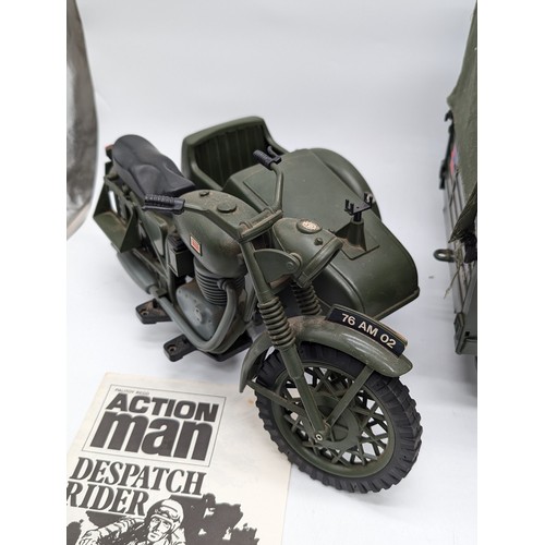 324 - Vintage Palitoy Action Man Accessories & Vehciles. Despatch Rider, Missing Machine Gun & Trailer Ass... 