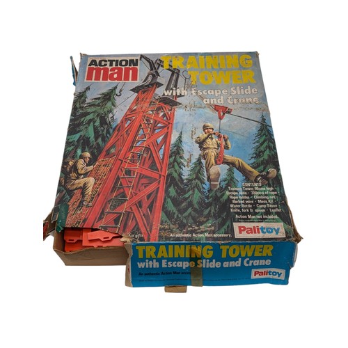 322 - Palitoy Action Man Vintage Training Tower #34725 with Escape Slide and Crane in original box. Box Po... 