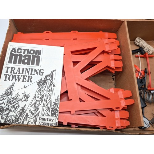 322 - Palitoy Action Man Vintage Training Tower #34725 with Escape Slide and Crane in original box. Box Po... 