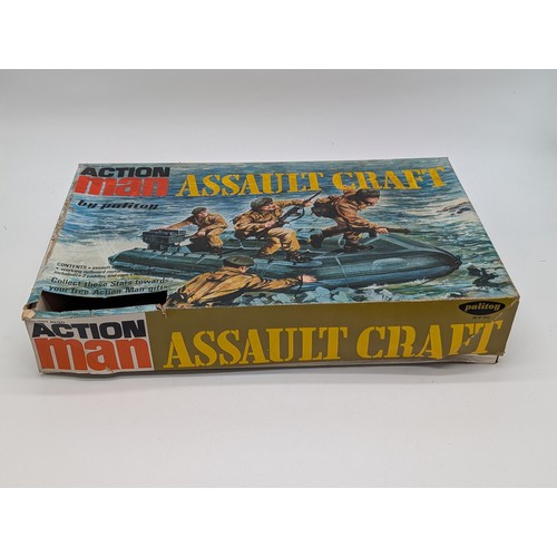 313 - Palitoy, a boxed Action Man Assault Craft. Missing Rope, condition appears generally Fair to Fair Pl... 