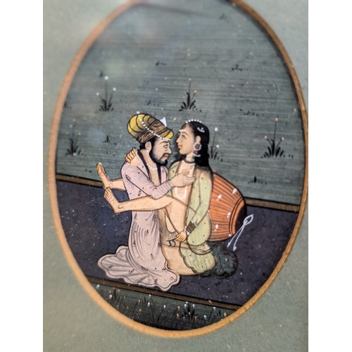 118 - Indian Kamasutra Erotic Miniature Painting,  Mughal King. 3x2