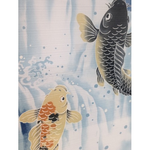 115 - Japanese Cotton Cloth Bento Box Jumping Carp - Framed & Glazed 63x63cm