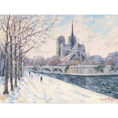 105 - Ernest Knight [British, 1915-1995]  Oil On Canvas Notre Dame 49x39cm