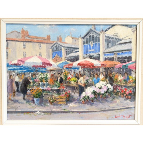 104 - Ernest Knight [British, 1915-1995] Oil On Canvas Dated 1987 and Titled Sunday Market at La Rochelle ... 