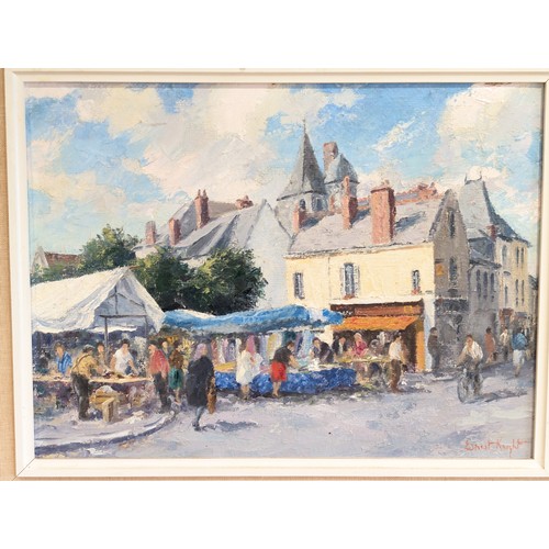 103 - Ernest Knight [British, 1915-1995] Oil On Canvas Dated 1987 and Titled Verso Market Day at Bleie? 54... 