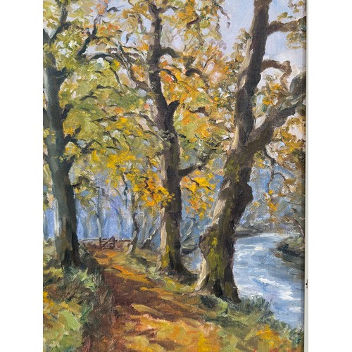 100 - Ernest Knight [British, 1915-1995] Oil on Board Autumnal Scene - 41x51cm Untitled Signed Lower Right