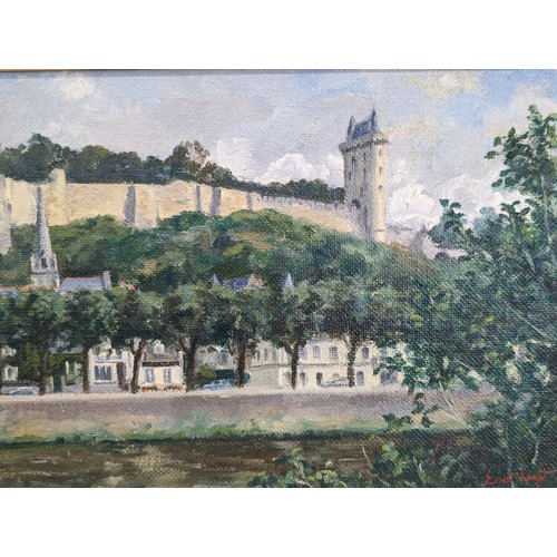 98 - Ernest Knight [British, 1915-1995] Oil on Canvas 89x45cm Entitled Chateau De Hinon? Dated 1987 Verso