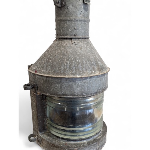 247 - A Large Galvanized Griffiths & Son Birmingham Ships Lamp With Burners, Original Undamaged Lens 31x60... 