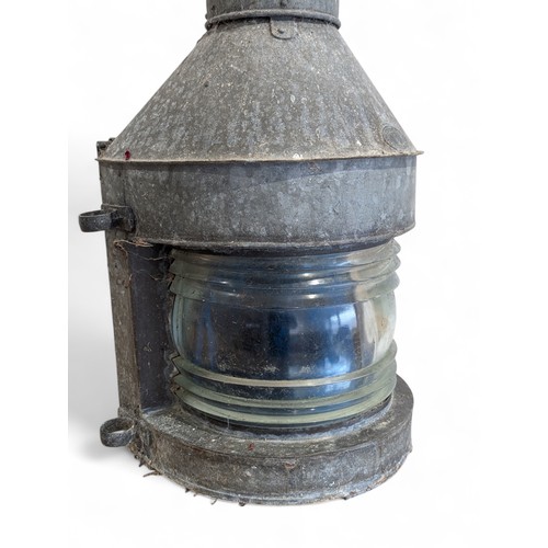 247 - A Large Galvanized Griffiths & Son Birmingham Ships Lamp With Burners, Original Undamaged Lens 31x60... 