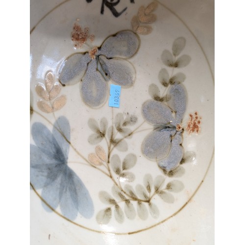 50 - A David Grant For Highland Stoneware Large 30cm Floral Decorated Bowl, Marked Highland Stoneware to ... 