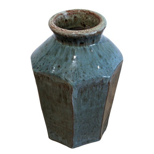 53 - A Buckfast Pottery 8 Sided Volcano Vase 20x14cm, Excellent Condition Marked To Base MGH BC