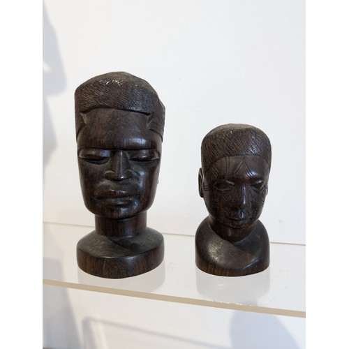 187 - An African Carved Group, Including Large Erotic Nutcracker, Three Hardwood Hand Carved Busts Largest... 