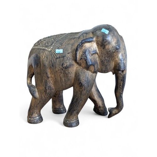 74 - Large Hand Carved Hand Carved and Gilt Painted Indian Elephant Statue - 36x36cm