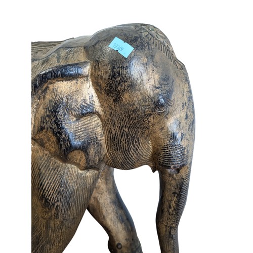 74 - Large Hand Carved Hand Carved and Gilt Painted Indian Elephant Statue - 36x36cm