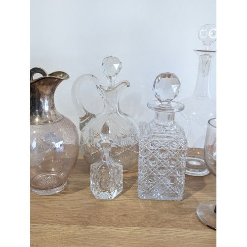 57 - Good Group Cut Glass / Decanters / Vessels Including Silver Rimmed Lobed Decanter Plus Mappin & Webb... 