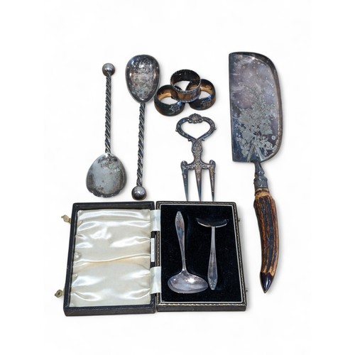 87 - A Good A1 Plated Bundle, Including Mappin & Webb, Pusher and Horn Handled Crumb Scoop