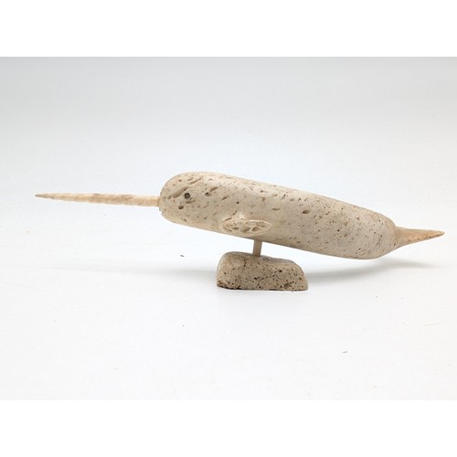 209 - Unusual Inuit Bone Carved Sculpture Depicting A Narwhal - Maximum Width 8