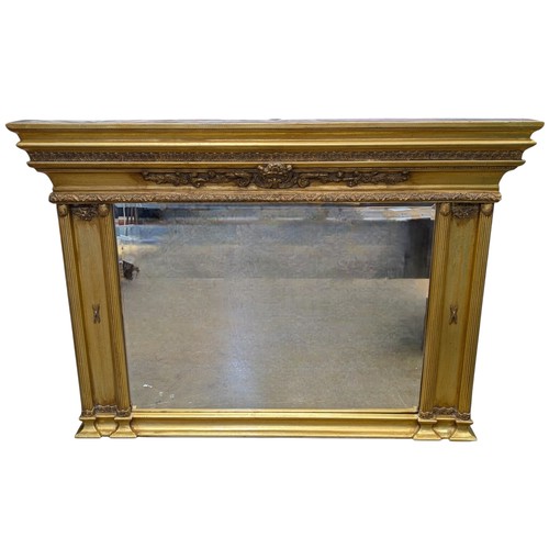 8 - Excellent Gilt Style Wooden Over Mantel Mirror Corinthian Pillar Design Good Condition Bevelled 59x4... 