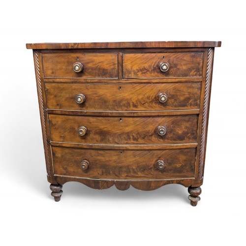 47 - Nice quality Early Victorian mahogany bow front chest of drawers having solid top with shaped edge o... 