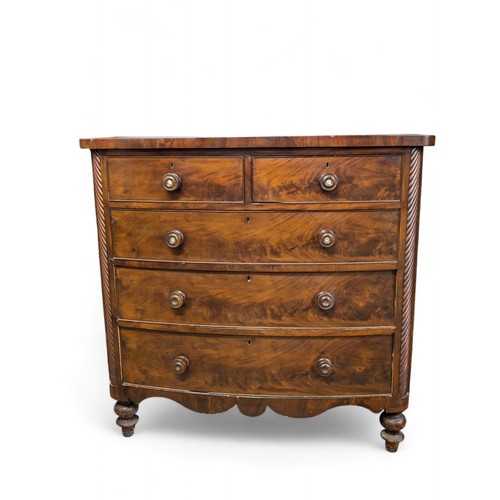 47 - Nice quality Early Victorian mahogany bow front chest of drawers having solid top with shaped edge o... 