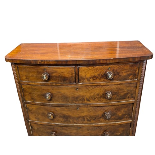 47 - Nice quality Early Victorian mahogany bow front chest of drawers having solid top with shaped edge o... 