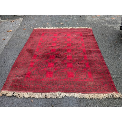 139 - Excellent Hand Knotted Afghan Carpet/ Rug with A few Ware Patches on Red Ground 120x78 inches