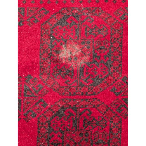 139 - Excellent Hand Knotted Afghan Carpet/ Rug with A few Ware Patches on Red Ground 120x78 inches