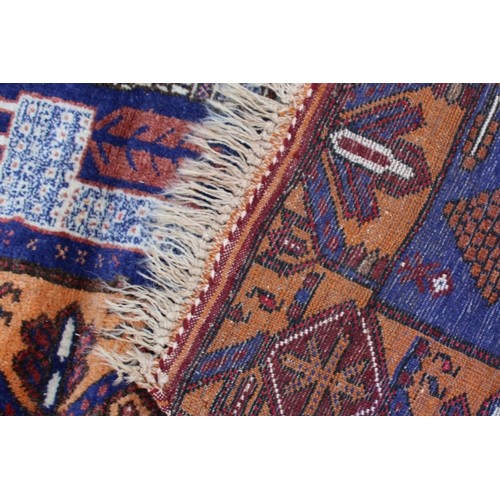 140 - Vintage Middle Eastern Rug - Blue / Burnt Orange - Attractive Piece 130x80cm