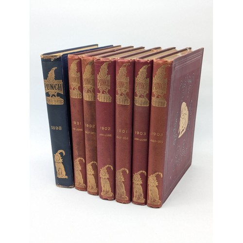 459J - Good Group Antique Punch Volumes 1898, 1901, 1902, 1903 Gilt Edges Most Appear Well Bound