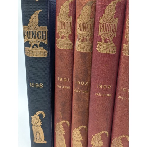 459J - Good Group Antique Punch Volumes 1898, 1901, 1902, 1903 Gilt Edges Most Appear Well Bound