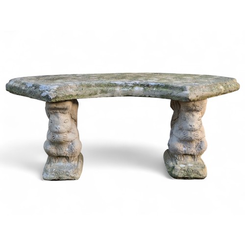 47B - Weathered Reconstituted Stone Squirrel Bench With Curved Top 100cm Appx Nice Patina