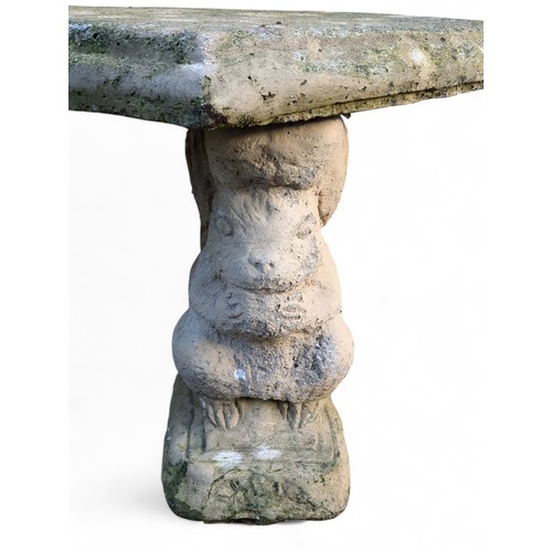 47B - Weathered Reconstituted Stone Squirrel Bench With Curved Top 100cm Appx Nice Patina