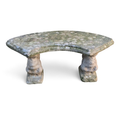 47B - Weathered Reconstituted Stone Squirrel Bench With Curved Top 100cm Appx Nice Patina