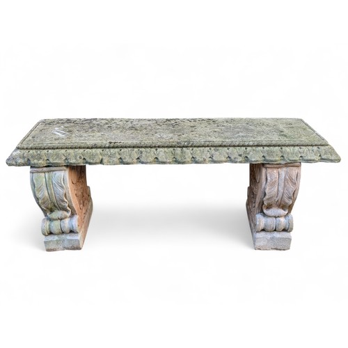 47C - Weathered Reconstituted Stone Large Garden Bench 120cm