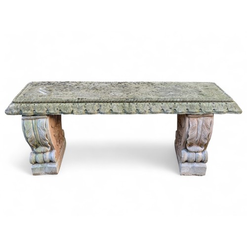 47C - Weathered Reconstituted Stone Large Garden Bench 120cm