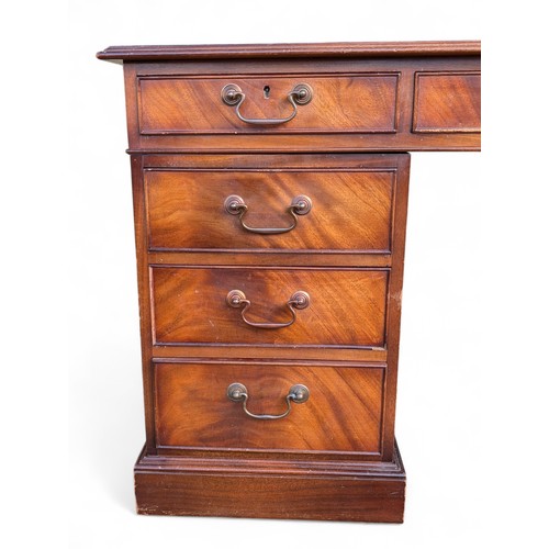 47F - Large Kneehole Pedestal Partners Desk With Three Green Leather Baize Panels, 4 Drawers Over 2 Larger... 