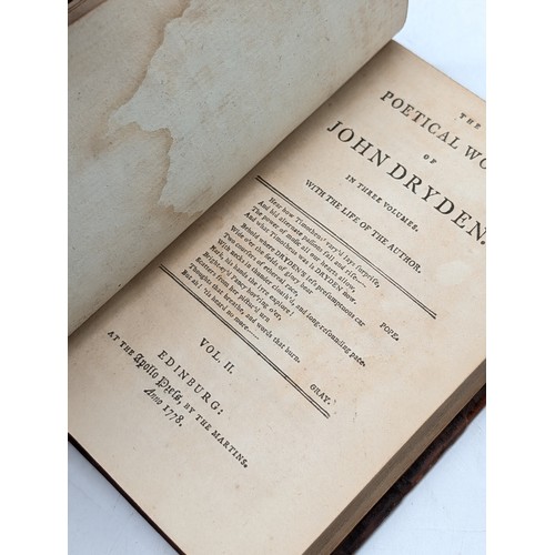 459K - 18th Century Group (3) Vol I.II.III Of The Poetical Works of John Dryden. All Dated 1778 on Period P... 