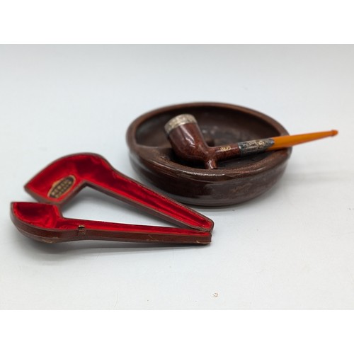 263A - Excellent Sterling Silver / Amber Mounted & Rimmed Howell Glasgow Pipe In Excellent Order Dated  190... 