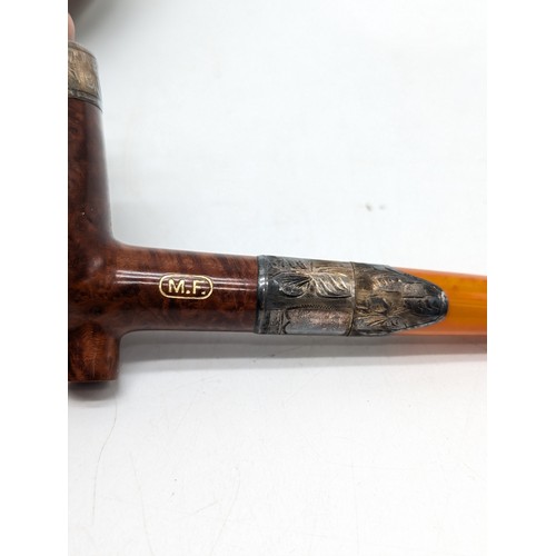 263A - Excellent Sterling Silver / Amber Mounted & Rimmed Howell Glasgow Pipe In Excellent Order Dated  190... 