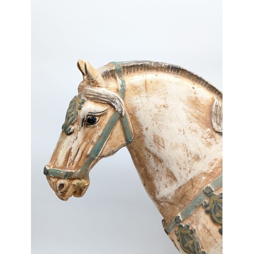 50B - Large & Impressive Chinese Pottery Tang Style Horse / Saddle Polychrome Decoration on A Rectangular ... 