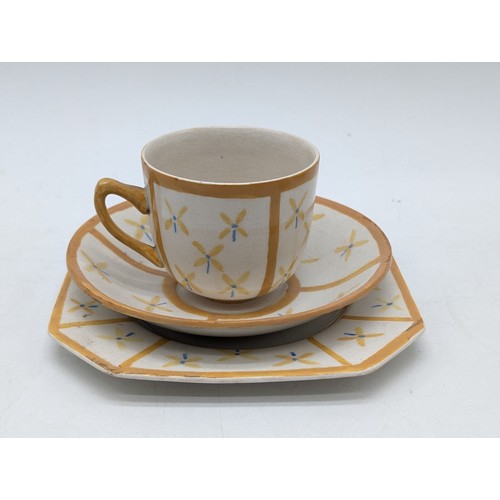 49C - Unusual Art Deco Yellow / White Floral Tea Service For One - Wonderfully Hand Decorated 6 Pcs Total ... 