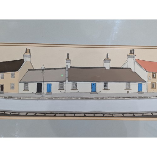 136C - Large Alastair Buchanan Scottish Original Mixed Media / Gouache Artwork - Entitled Inveresk 96x40cm ... 