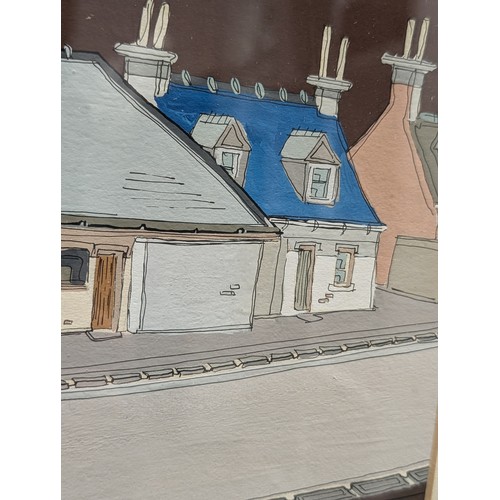 136E - Large Alastair Buchanan Scottish Original Mixed Media / Gouache Artwork - Entitled Buckie 96x40cm Fr... 