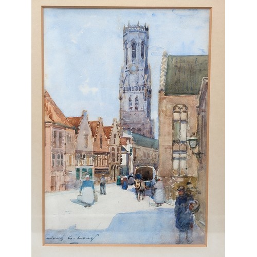 136G - Attractive Watercolour - Antique Street Scene - 33x42cm Signed Lower Left G Loirn?