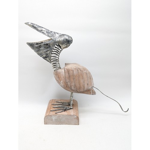 200A - Fabulous Pair Coconut Shell / Metal Sculptures Of A Pelican Plus One Other Bird - Excellent Conditio... 