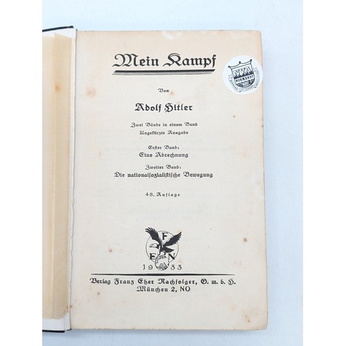 459L - Adolf Hitler Mein Kampf 1933 Edition, good condition example with blue board covers having gilt tool... 