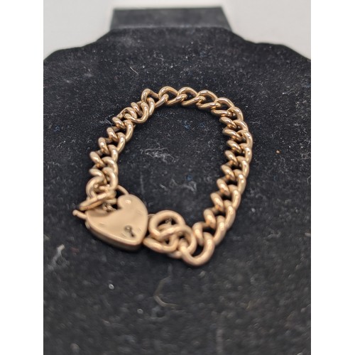 469C - Vintage 9ct Gold Chunky Curb Link Bracelet With Heart Clasp 36.06g