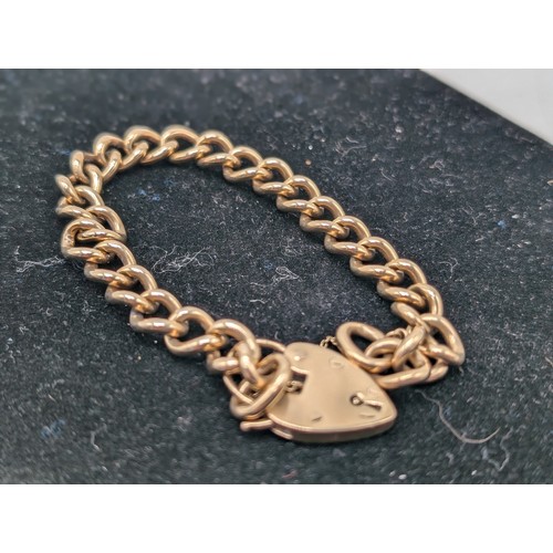 469C - Vintage 9ct Gold Chunky Curb Link Bracelet With Heart Clasp 36.06g