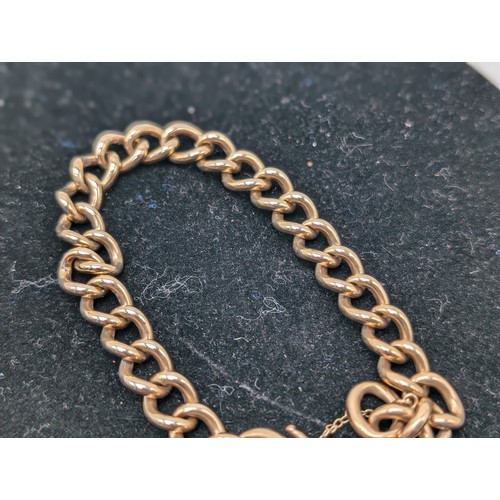 469C - Vintage 9ct Gold Chunky Curb Link Bracelet With Heart Clasp 36.06g